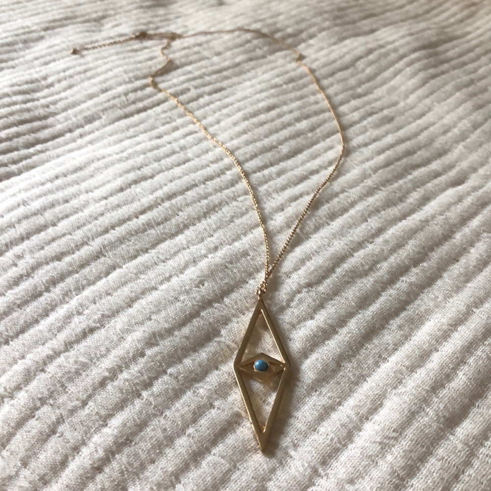Gold Necklace w/ Diamond Shaped Turquoise Pendant